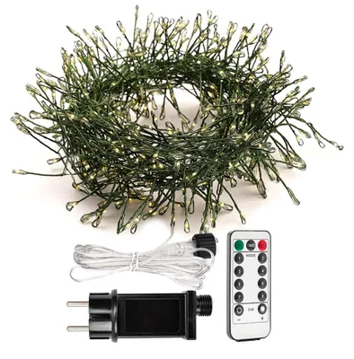 Wunderkerzen-Lichterkette, 15 m, 500 LEDs, grüner Kupferdraht, mit Fernbedienung