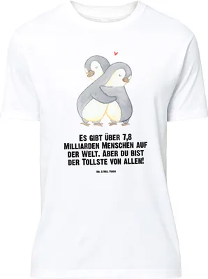 Produktbild von Mr. & Mrs. Panda Größe L T-Shirt Pinguine Kuscheln - Weiß - Geschenk, für Frauen, Partner, Freundin, Liebesgeschenk, Shirt, Valentinstag, mit Spruch, Tshirt, Hochzeitstag