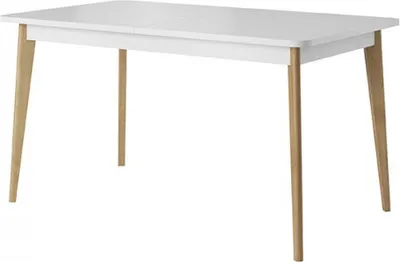 Obrázek produktu pro BETTSO Funkční rozkládací stůl Kuchyňský stůl Jídelní stůl na dlouhých černých dřevěných nohách NODIS 140 cm až 180 cm Bílý s hnědým dubem Artisan