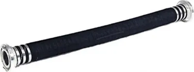 A single black hose with silver connectors on a white background.