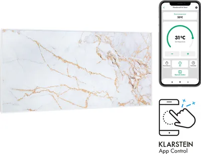Produktbild von Klarstein Infrarotheizung mit Thermostat, 700W Elektroheizung, Smart Home Bild-Infrarotheizung zur Wandmontage, IR mit IoT/WiFi App-Control, Feuchtraum Flach-Heizkörper, CO2-Freie Wand Heizung