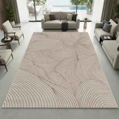 Produktbild von Teppich Creme modern pflegeleicht weich mit Wellenstruktur Größe - 80 x 150 cm