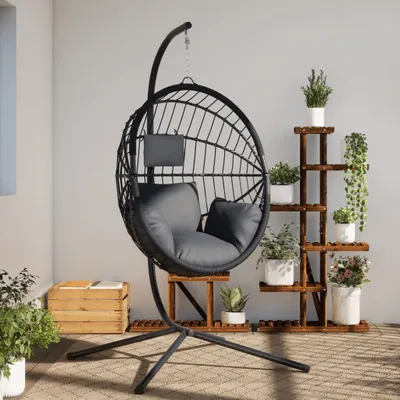 Produktbild von Möbel Hängesessel Ei-Design mit Ständer Anthrazit Rattan und Stahl - Hollywoodschaukeln 4007405
