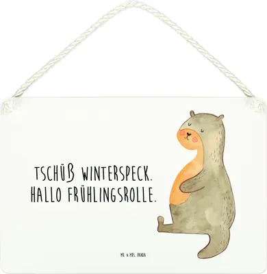 Produktbild von Mr. & Mrs. Panda Schild Otter Bauch DIN A4 - Weiß - Geschenk, Winterspeck, Sportmuffel, holzbild, Türschild, Wandbild Holz, Seeotter See, Wandschild, Holzschild