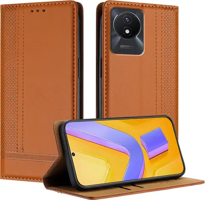 Produktbild von Handyhülle für Vivo Y11 2023 Leder Flip Klappbare Schutzhülle mit Standfunktion Braun