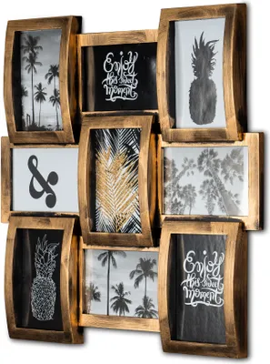A multi-photo frame collage with various tropical-themed images and text.