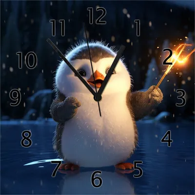 Produktbild von Wallario Design Wanduhr Süßer Pinguin aus Echtglas, Größe 30 x 30 cm