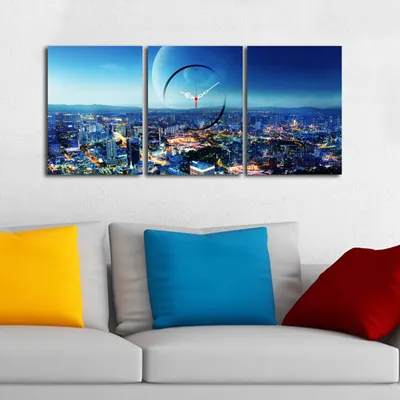 Produktbild von Opviq, 3P3040CS- CTY1690, Bunt, Wanduhren, 90 x 38 cm, 100% Wildleder -Leinwand