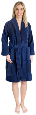 Immagine prodotto di Accappatoio da donna in cotone al 100%, con tasche, color blu scuro