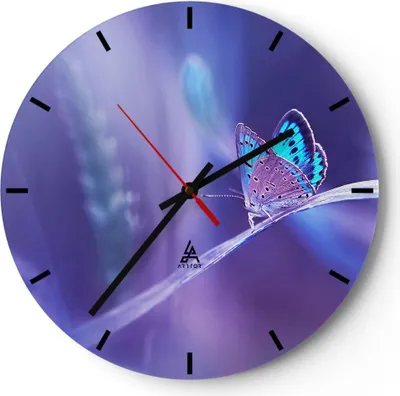 Produktbild von Wanduhr - Rund - Glasuhr - Schmetterling Natur - 40x40cm - Schleichendes Uhrwerk - Lautlos - zum Aufhängen bereit - Dekoration Modern - Wanddekoration aus Glas - C3AR40x40-3879