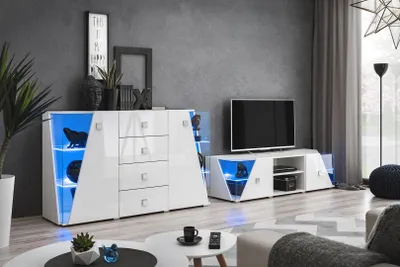 Immagine prodotto di Porta TV bianco Set di mobili Cassettiera Set da soggiorno moderno