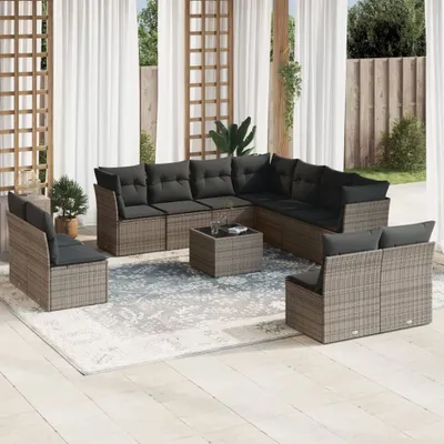 Produktbild von Möbel 12-tlg. Garten-Sofagarnitur mit Kissen Grau Poly Rattan 2024
