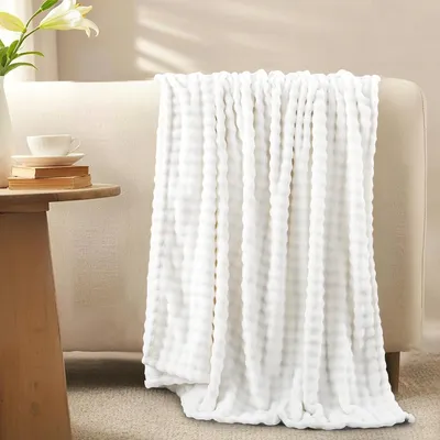 Produktbild von Kuscheldecke aus Bubblefleece in Weiß - 150x200cm für Sofa und Couch