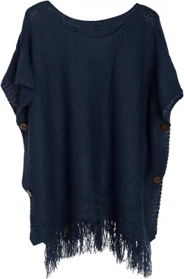 Produktbild von styleBREAKER Strick Poncho mit Ärmeln und Zierknöpfen in edlem Schimmer, Rundhals, Damen 08010017