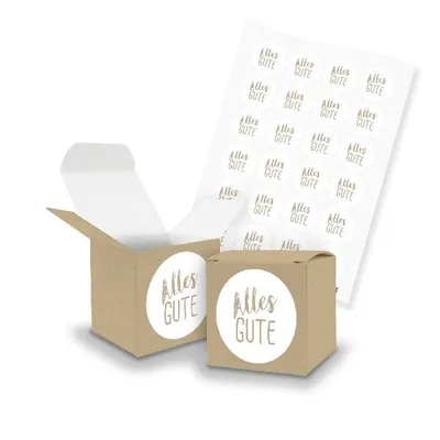 Produktbild von itenga SET Alles Gute (Motiv123) 24x Würfel 5cm braun + Sticker