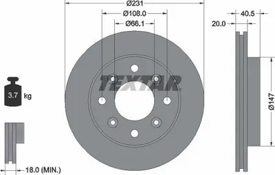 Produktbild von 2x TEXTAR Bremsscheibe 92158900 für ROVER CityRover Schrägheck 40 5mm 3 7kg