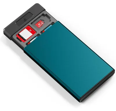 Image de Boîte de rangement pour jeux vidéo, compatible avec Switch/Switch Lite/Switch OLED, en métal, avec 20 emplacements pour cartes de jeux et 20 emplacements pour cartes Micro SD, de couleur bleue