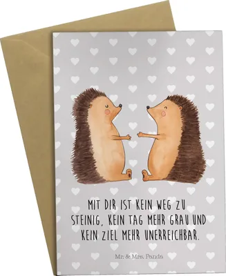 Produktbild von Mr. & Mrs. Panda Grußkarte Igel Liebe - Grau Pastell - Geschenk, weihnachtskarten, Freundin, osterkarten, Hochzeit, einladungskarten, osterkarte, Hochzeitstag, babykarte