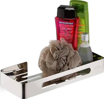 Produktbild von Duschablage, Edelstahl glänzend, für Shampoo, 4,5 x 31 x 12,5 cm, Aufhängebügel, silber