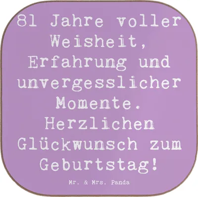 Produktbild von Mr. & Mrs. Panda Flaschenuntersetzer Spruch 81. Geburtstag - Lavendeltraum - Geschenk, Glückwunsch, gläseruntersetzer, Coaster, unvergessliche Momente, Happy Birthday
