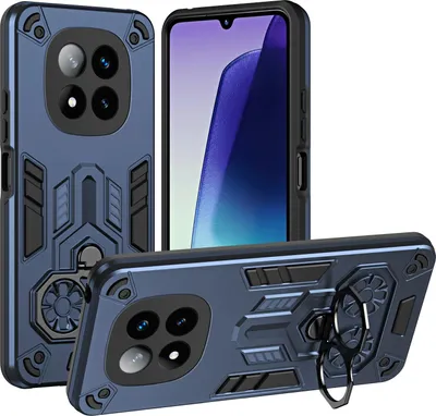 Produktbild von Hülle für Xiaomi Redmi Note 14 Pro+ Dual Layer PC TPU Militärqualität Stoßfest Rüstung Handyhülle mit Ring Metall Ständer Blau
