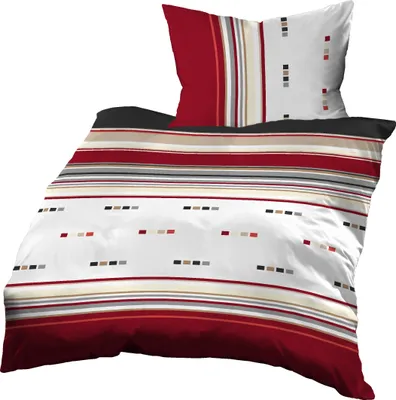 A folded duvet cover and pillowcase set with a striped pattern.