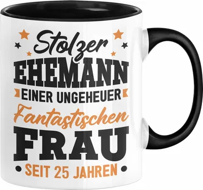 Produktbild von Silberhochzeit 25 Jahre Verheiratet Tasse Geschenk Ehemann 25. Hochzeitstag Kaffee-Becher Stolzer Ehemann (Schwarz)