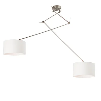 Produktbild von QAZQA - Modern Hängelampe I Pendellampe I Pendelleuchte Stahl I Silber I nickel matt mit zwei Lampenschirmen 35 cm weiß verstellbar - Blitz III 2-flammig I Wohnzimmer - Stahl Rund - LED geeignet E27
