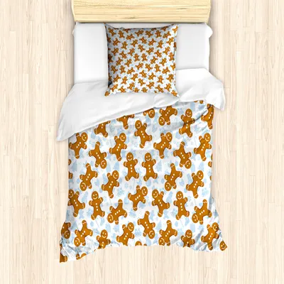 Produktbild von ABAKUHAUS Lebkuchenmann Mantele, Fliese, Milbensicher Allergiker geeignet mit Kissenbezügen, 135 cm x 200 cm - 80 x 80 cm, Pale Caramel Baby Blue