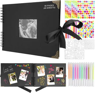 Produktbild von Fotoalbum 30 x 21 cm, 80 Seiten, Ringbindung, schwarz, für Erinnerungen