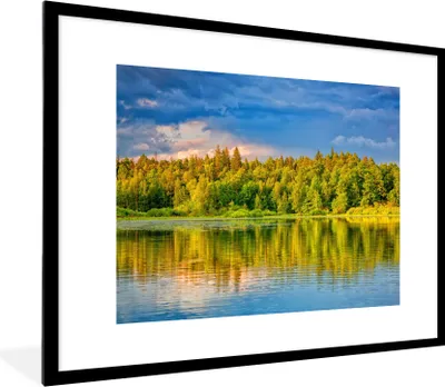 Produktbild von MuchoWow® Gerahmtes Poster Wasser - Natur - Wald 80x60 cm - Poster mit Schwarzem Bilderrahmen Wandposter Rahmen Foto Bilder - Schlafzimmer-Dekorationen - Fotoposter