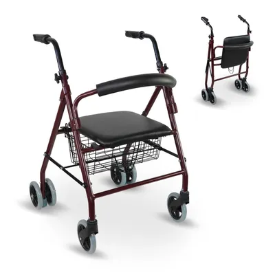 Image de Mobiclinic Déambulateur, pliable et léger, Prado, aluminium, , freins à pression, aide à la marche pour personnes âgées, déambulateur, déambulateur avec siège et 4 roues, Bordeaux