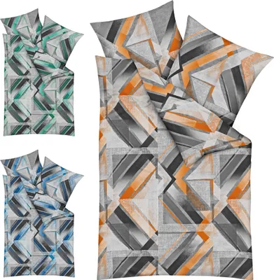 Produktbild von JACK by Kaeppel Fein Biber Bettwäsche 2tlg. Elevate Orange Grün Blau Saphir Anthrazit Silber Streifen Grafik Abstrakt, Farbe:Orange, Größe:135x200cm Bettwäsche