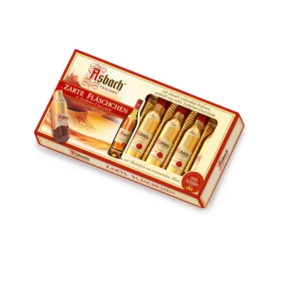 Zdjęcie produktu dla Czekoladki Asbach Delikatne fiolki z ciemnej czekolady 100g