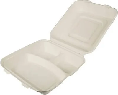 Produktbild von Papstar Menüboxen aus Zuckerrohr 3-geteilt 24 x 24 cm weiß 300 Stück