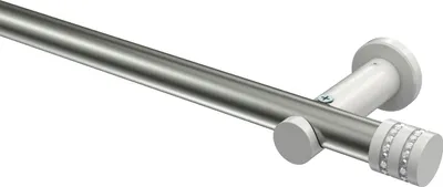 Produktbild von Interdeco Gardinenstange / Vorhangstange Edelstahl-Optik / Weiß, Typ Platon Estana (Glitzerkappe) ohne Ringe, 20 mm Ø 1-läufig, 320 cm