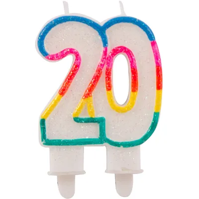 Produktbild von 1 KERZE 20. Geburtstag , Zahl 20 BUNT KUCHENKERZE KUCHENDEKO