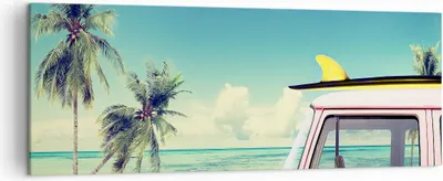 Produktbild von Bild auf Leinwand - Leinwandbild - Auto Surfbrett Strand Ozean - 140x50cm - Wand Bild - Wanddeko - Leinwanddruck - Bilder - Kunstdruck - Wanddekoration - Leinwand bilder - Wandkunst - AB140x50-2835