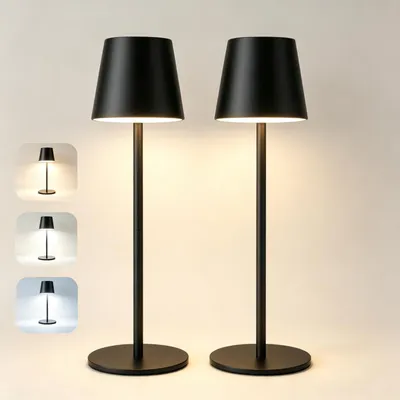 Produktbild von Akku-Tischlampe kabellos, 2er-Set in Schwarz für den Esstisch, 1800 mAh, stufenlos dimmbar, 3 Lichtfarben, USB-C, 38 cm