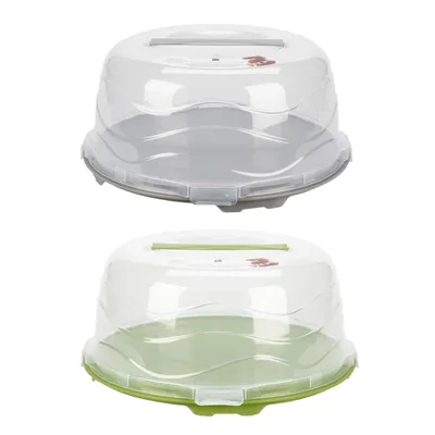 Produktbild von 2x Tortenbehälter Rund mit Deckel & Tragegriff 33 x 16 cm Kuchenbehälter Tortenhaube Kuchenbox Kuchenhaube