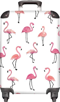 Obrázek produktu pro NoBoringSuitcases.com® Kufry Příruční kufr na kolečkách Malý cestovní kufr na 4 kolečkách - Flamingo - Vzor - Růžový - Velikost kabiny < 55x40x23 cm a 55x40x20 cm - Foto kufr - Kabinový kufr - Palubní zavazadlo - Dětský kufr - Dětský vozík.