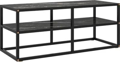 Image de Meuble TV noir avec verre marbre noir 100x40x40 cm