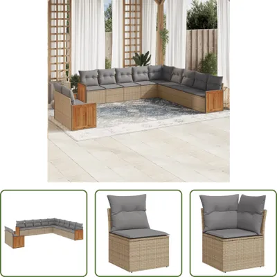 Produktbild von The Living Store 11-tlg. Garten-Sofagarnitur mit Kissen Beige Poly Rattan