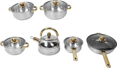 Produktbild von Induktions-Pannenset aus Edelstahl, 12-teilig, zahnloser, silberfarben, für Geschirrspüler geeignet