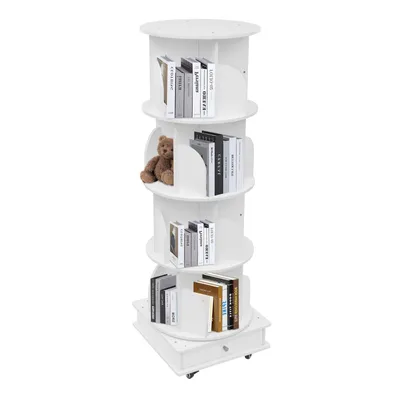 Image de Bibliothèque pivotante, bibliothèque sur roulettes, petite bibliothèque d'angle pour petit espace, étagère de rangement