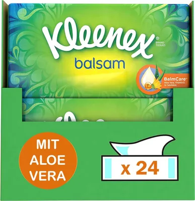 Produktbild von Kleenex Balsam Taschentücher Kosmetiktücher Aloe Vera & Calendula 24 x 56 Stk.