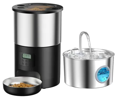 Katzenfutterautomat & Trinkbrunnen-Set, 5 l + 2,2 l, Edelstahl