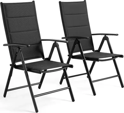 Immagine prodotto di Sedia da giardino in alluminio - Sedia reclinabile pieghevole - Schienale regolabile in 7 posizioni - Con braccioli - Sedia da esterno resistente agli agenti atmosferici - Colore: nero