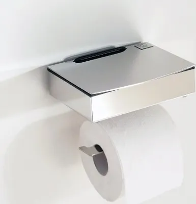 Produktbild von Toilettenrollenhalter / Feuchttücherbox-Kombination Edelstahl poliert  - Deckel leicht abgerundet