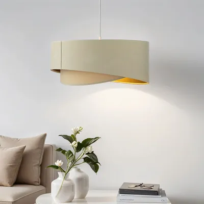 Produktbild von Pendelleuchte Creme Gold Stoff Schirm E27 Ø 50 cm Modern Hängeleuchte